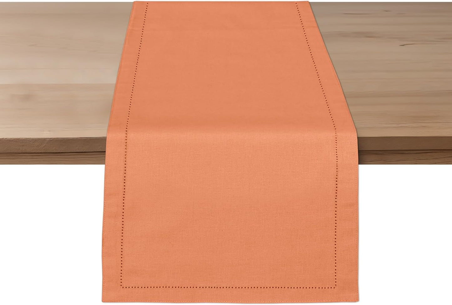 Ruvanti Linen Table Runner 108 Inches, Classic Hemstitch, Washable, Reusable, Non-Slipping, Stain Resistant- Perfect for Parties, Weddings, Dinners, Thanksgiving, Christmas, Indoor use – Orange