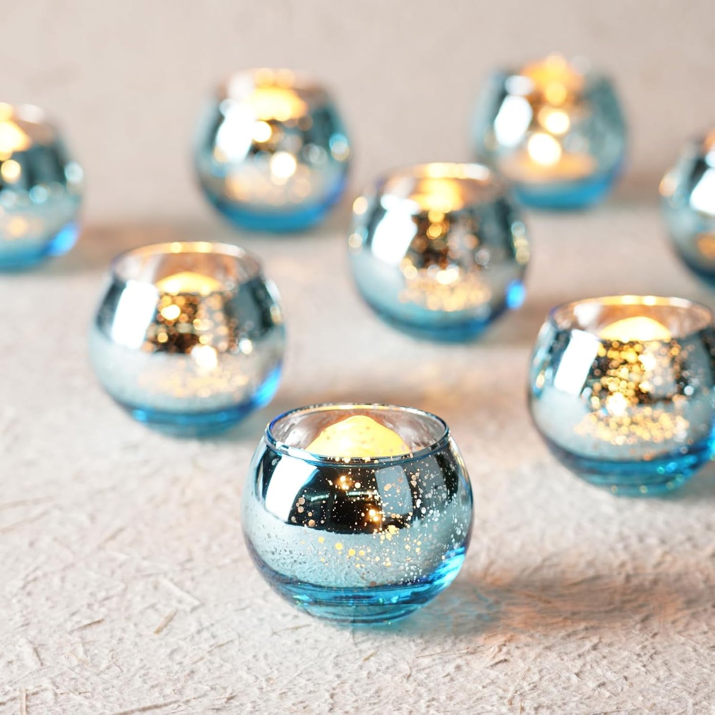 Homemory 36 Pcs Blue Votive Candle Holders, Round Mercury Glass Candle Holder, Tealight Candle Holders for Table Centerpieces, Baby Showe, Anniversary, Wedding, Home Decor, Halloween, Christmas