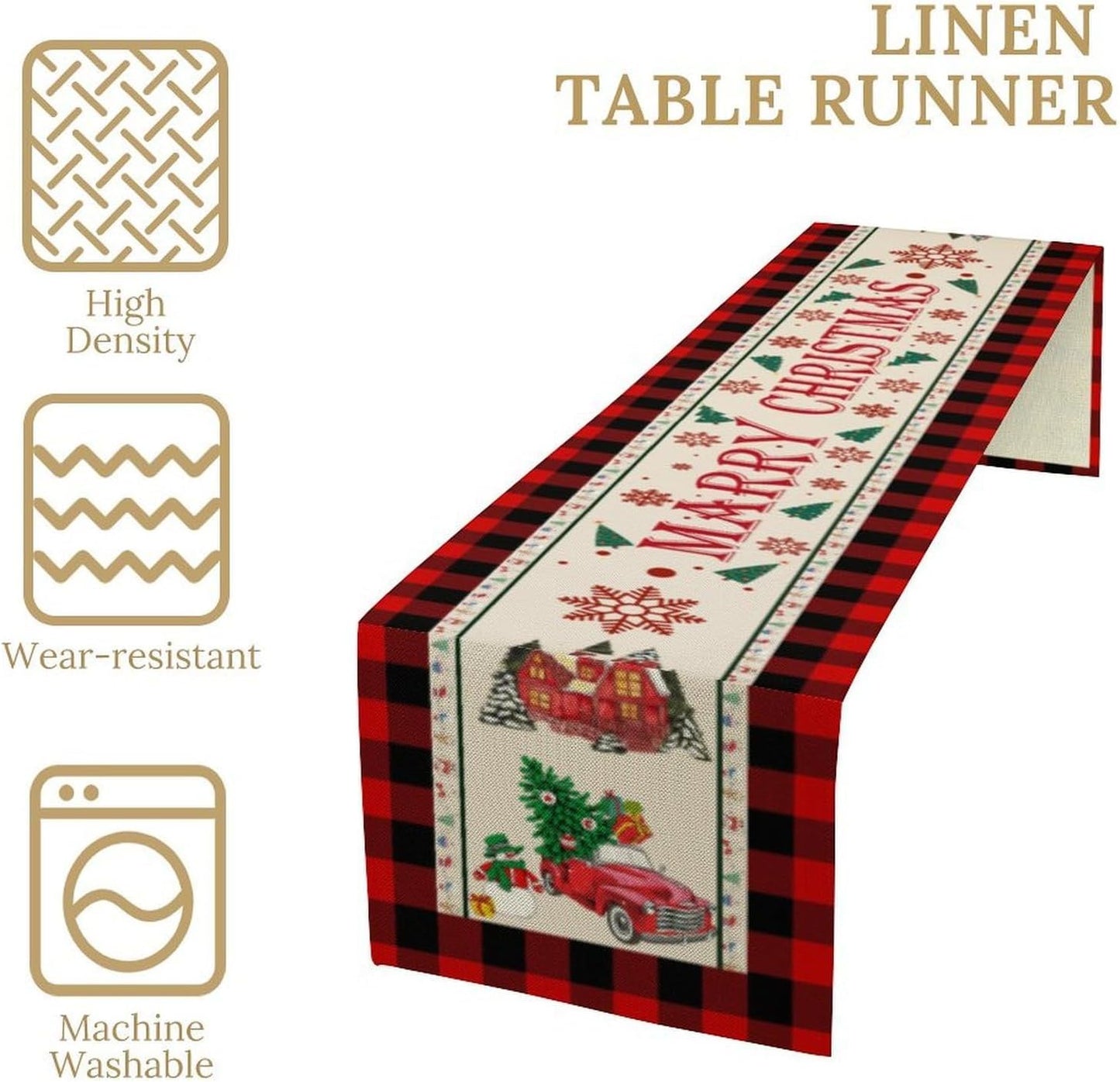 Merry Christmas Table Runner,Winter Xmas Holiday Table Cloth Kitchen Dining Table Decoration for Home Party Decor 13x108 Inch