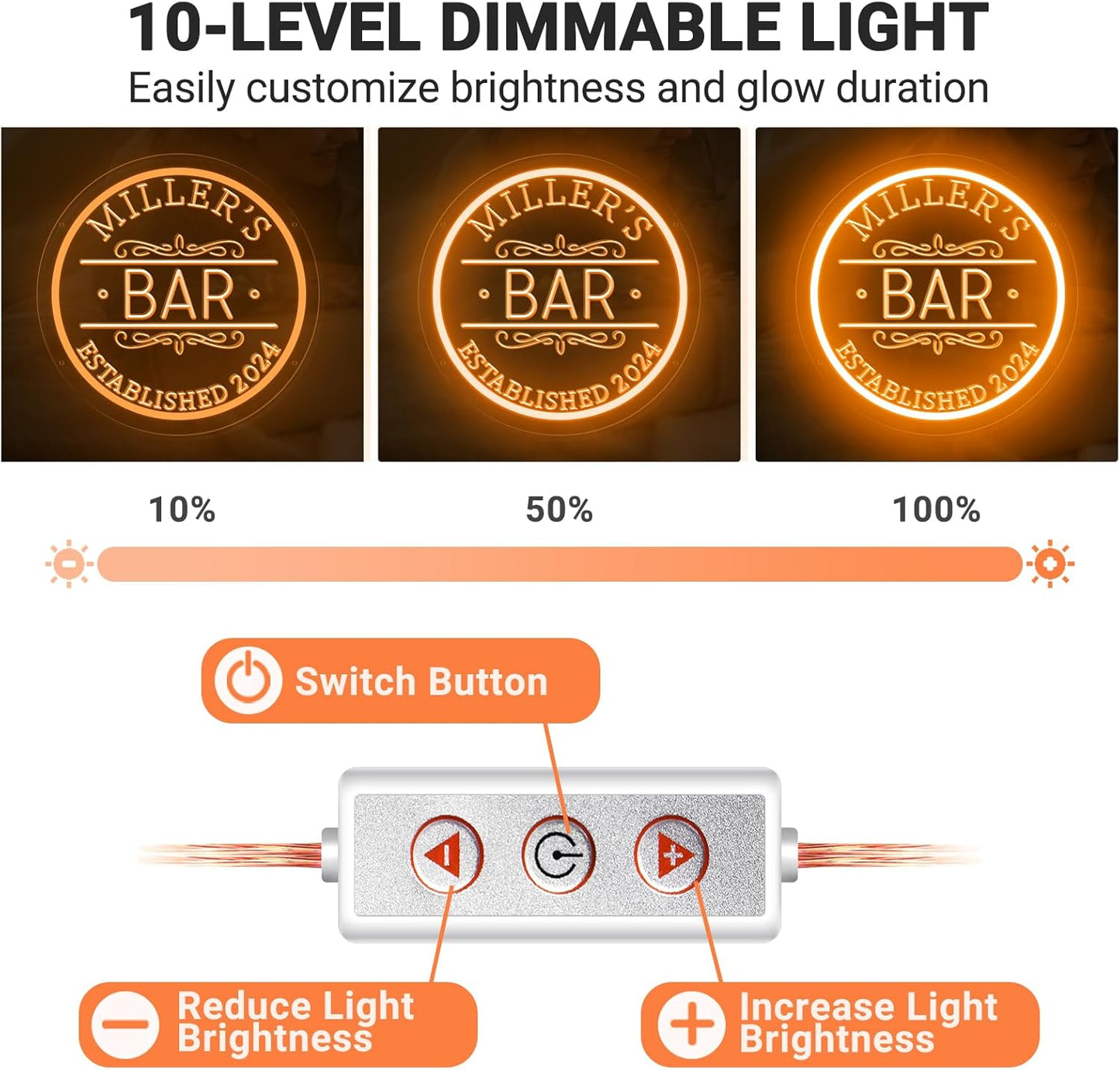 Custom Bar Neon Sign for Man Cave, Personalized LED Bar Light Up Signs for Wall Decor, Dimmable Customized Neon Lights for Men Dad Gifts, Home Pub Tavern Bistro Business