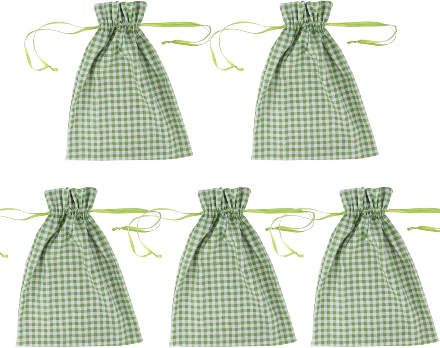 Meseey 5 Pcs Large Buffalo Plaid Burlap Bags with Drawstring Gift Bags Gingham Sacks Bags Gift Pouch Bag for Easter Spring Birthday Baby Shower(12Wx16L, green-white plaid)