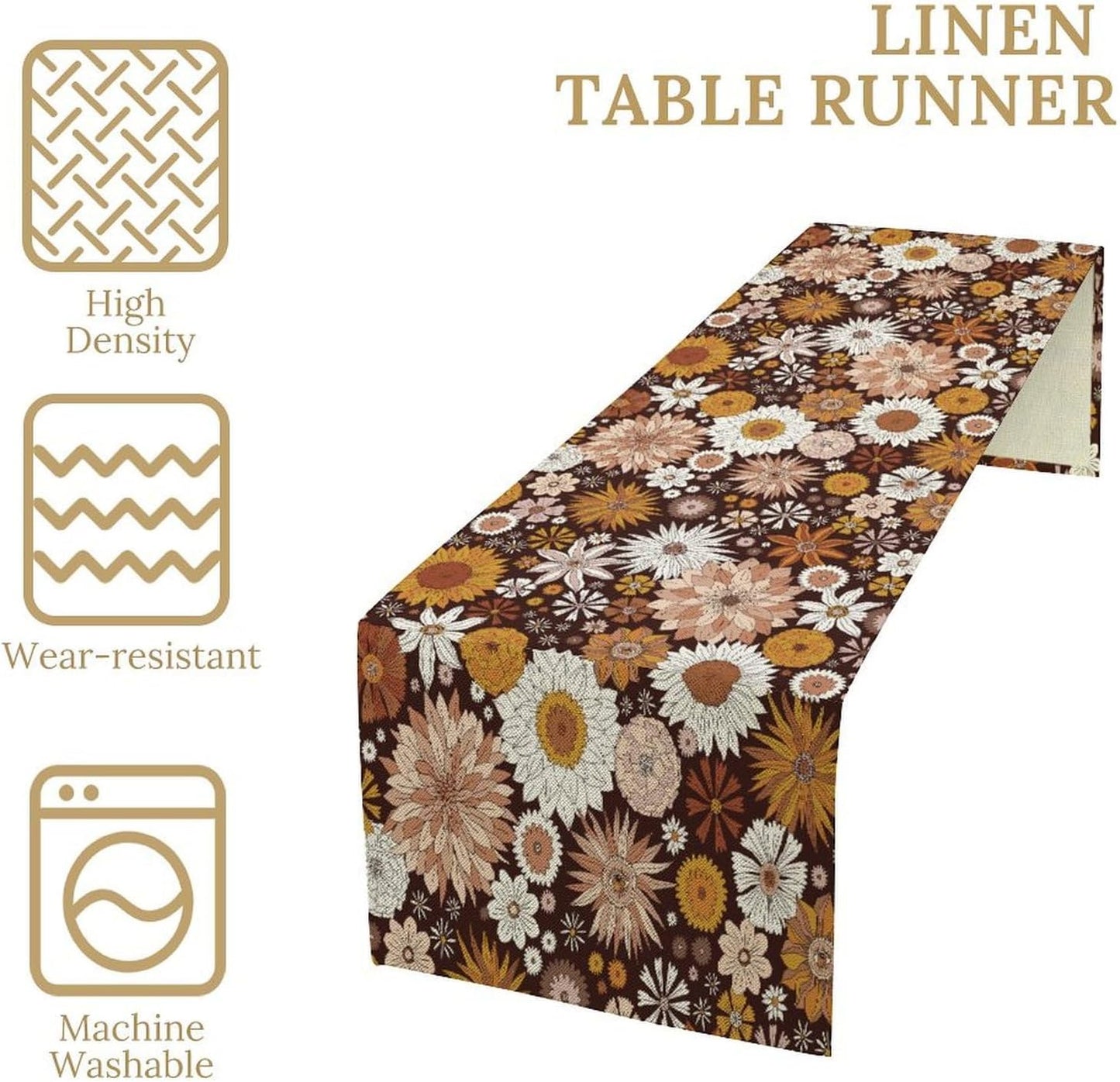 Boho Floral Table Runner, Vintage Country Farmhouse Daisy Flowers Modern Kitchen Dining Room Decoration for Indoor and Outdoor Wedding Party Banquet Table Runner 13x120 Inch