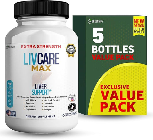 Livcare Max Liver Support Supplement, Extra Strength, 60 Veggie Capsules, 30 Day Supply with Milk Thistle, Beetroot, Artichoke (5)