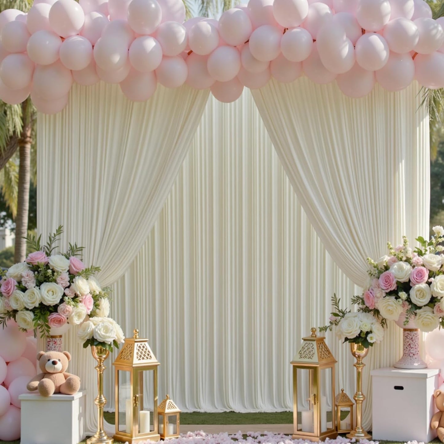 50ft x 15ft Ivory Wrinkle Free Backdrop Curtains for Parties,Silky Polyester Fabric Wedding Ceiling Drapes, 10 Panels 15ft Photo Back Drop Drapes for Baby Shower Photography Stage Background Cloth