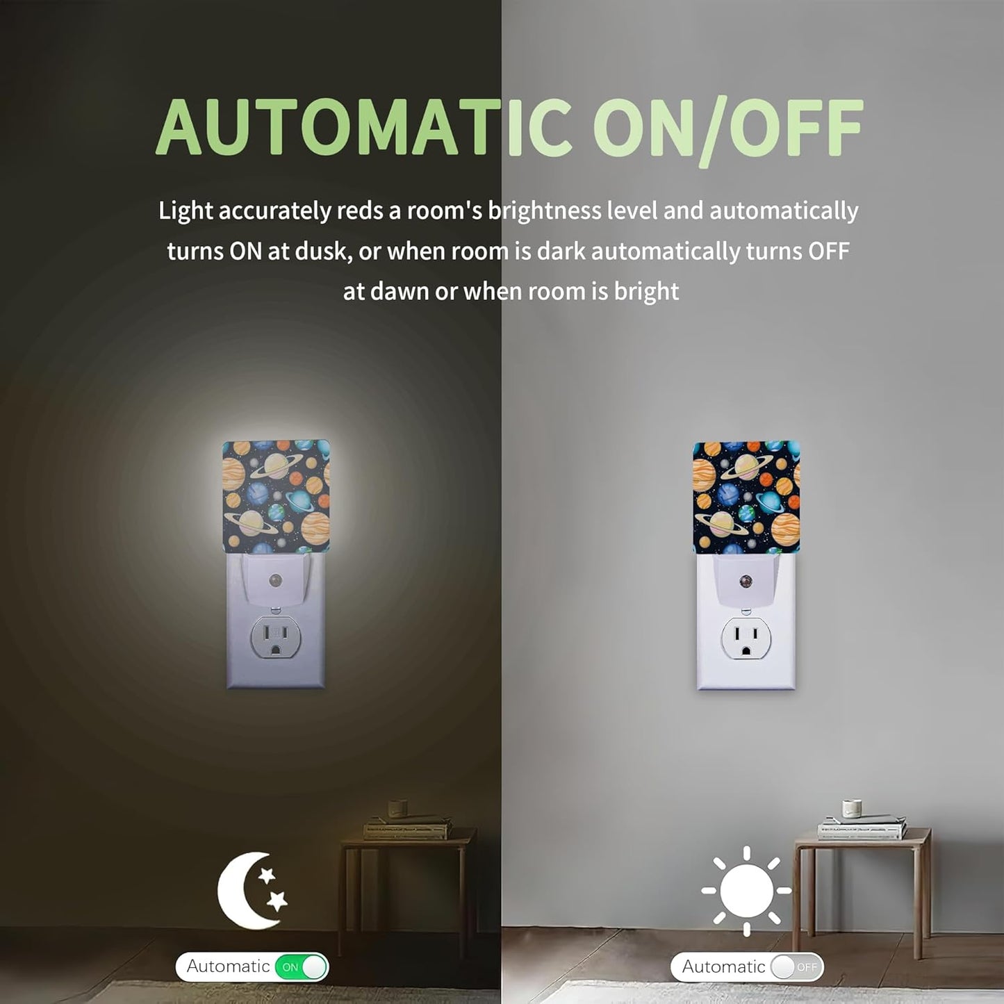 Cartoon Universe Planets Night Light, Cute Night Light Plug into Wall with Dusk to Dawn Sensor, LED Lamp Energy Saving Lights for Men Women Boys Girls,Lamp for Bedroom Bathroom Hallway