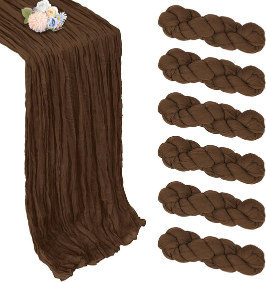 6 Pack Brown Cheesecloth Fall Table Runner 10ft Boho Gauze Fabric Cheese Cloth Table Runner 35 x 120 Inch Rustic Sheer Runner for Thanksgiving Wedding Decor Baby Shower Party Centerpiece Decoration