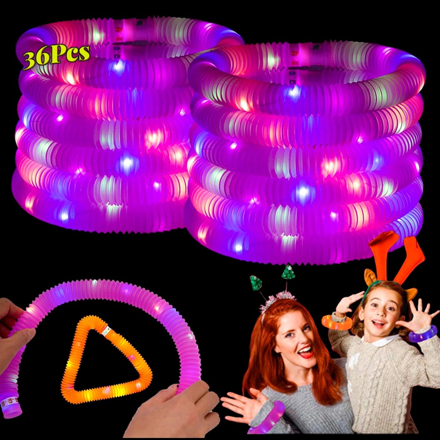 Pink 36 Pack Light Up Party Favors Supplies,Bulk Glow Sticks Bracelet,Necklace Accessories for Kids,Birthday Return Gifts Treats,Easter Basket Goodie Bag Stuffer Fillers for Boys Girls