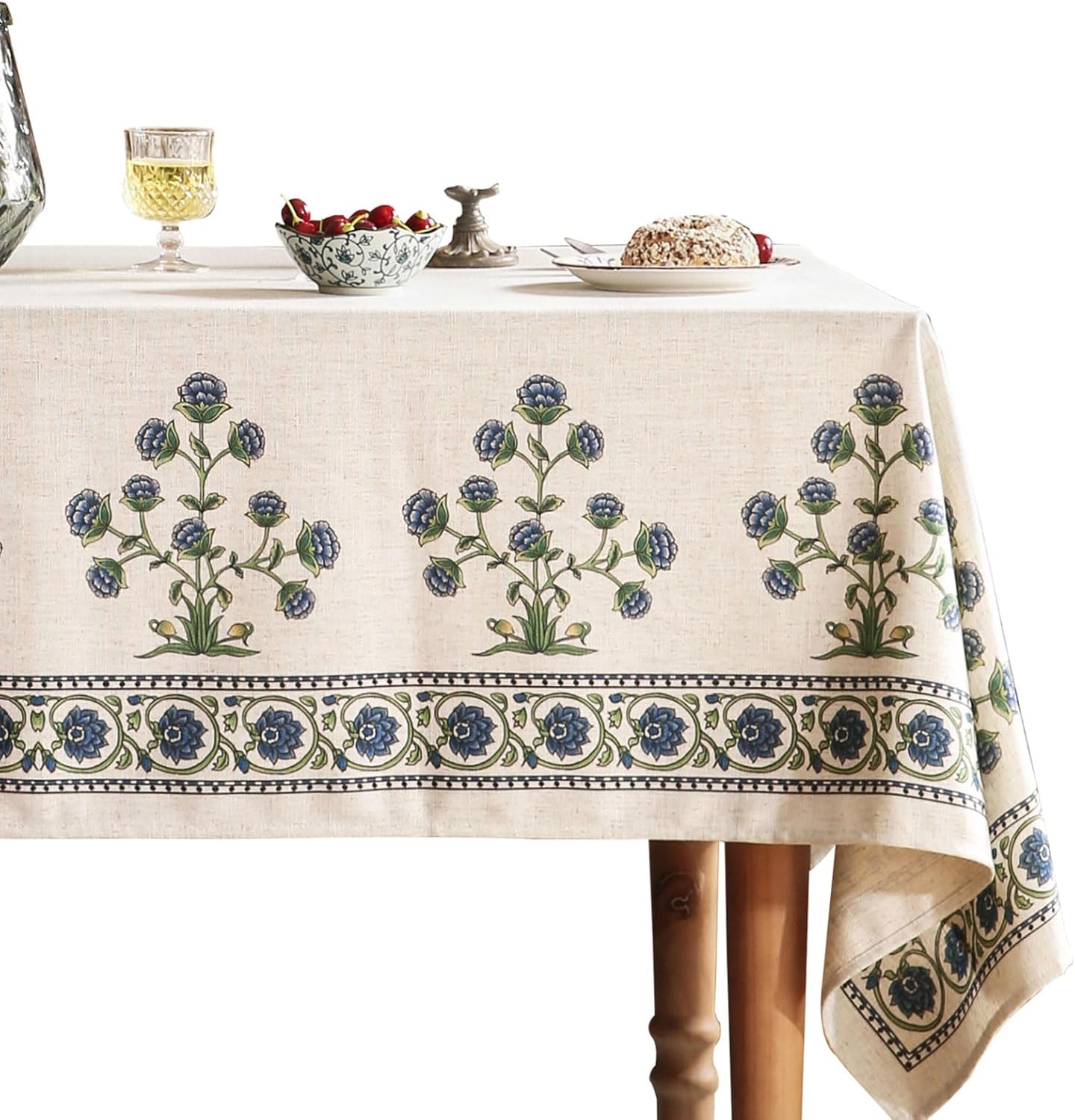 patdrea Designer Linen Vintage Long Blue Rectangle Tablecloth,Leaves Pattern Anti-Wrinkle Floral Table Cloth,Table Cover Cloth Decor for Kitchen Dining,Christmas,Thanksgiving,Party,63"x94"-Ivar B