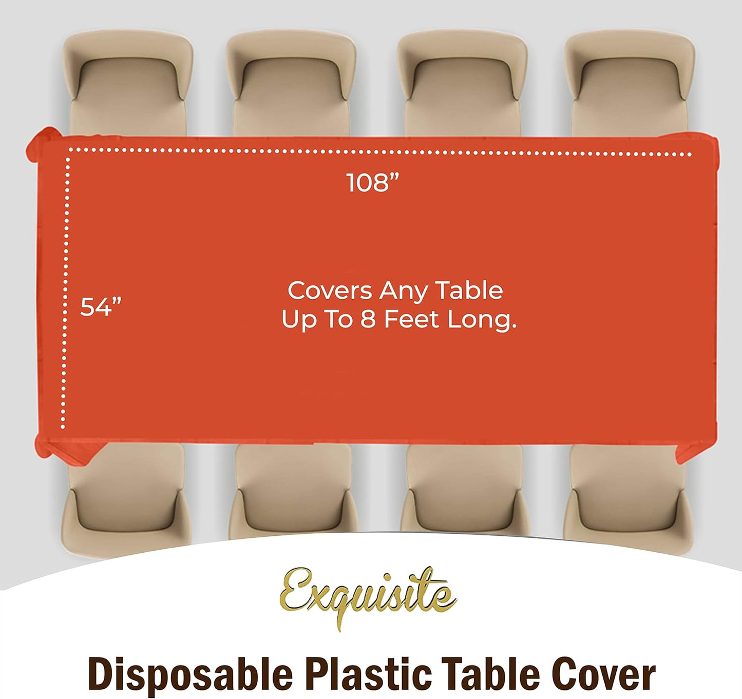 Exquisite 12-Pack Premium Plastic Tablecloth 54in. x 108in. Rectangle Table Cover - Orange