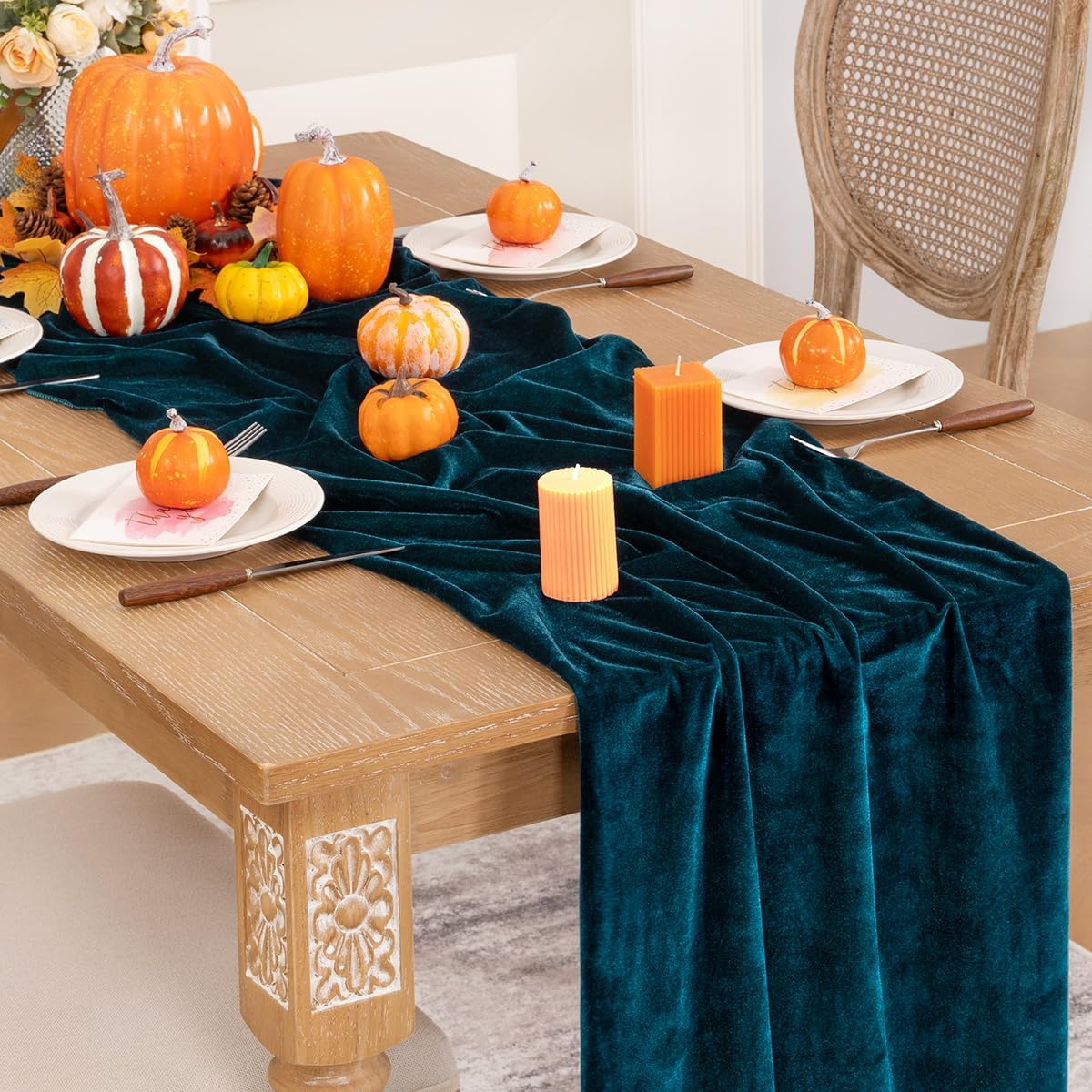 Peacock Green Velvet Table Runner 3 Pack Fall Thanksgiving Turquoise Table Runners 20 x 120 Inch Luxurious Elegant Velvet Fabric Table Decor for Christmas Dinner Wedding Bridal Baby Shower