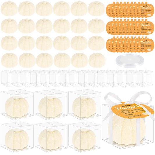 30 Set Pumpkin Soap Baby Shower Favors, Mini Pumpkin Soap Baby Shower Decorations with Thank You Cards and Boxes Guest Gifts for Fall Thanksgiving Gender Reveal Wedding Autumn Party Supplies, White