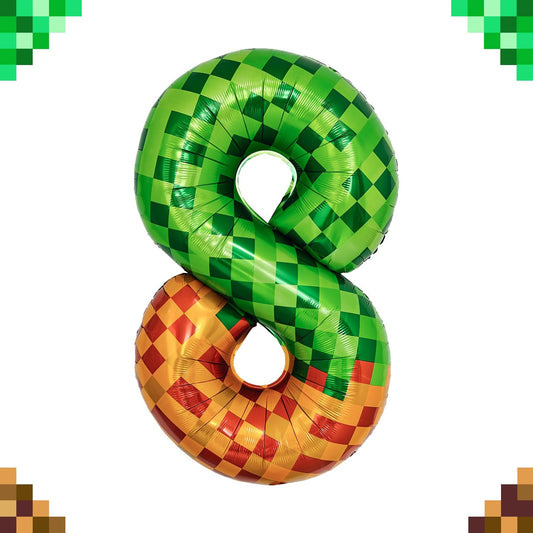 Pixel & TNT Theme 40in Giant Number Balloons - Foil Mylar Birthday Party Decorations for Kids Adults Cumpleaños, Block Style Pixel Art Shape Balloon Decor Supplies (Pixel, Number 8)