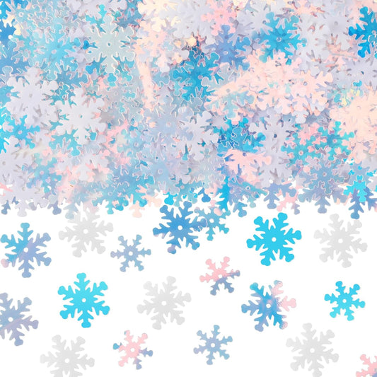 MARFOREVER Snowflakes Glitter Confetti, Christmas Sparkly Clear and White Snowflake Scatter Mixed Size Winter Party Sprinkles Winter Wonderland Frozen Decorations