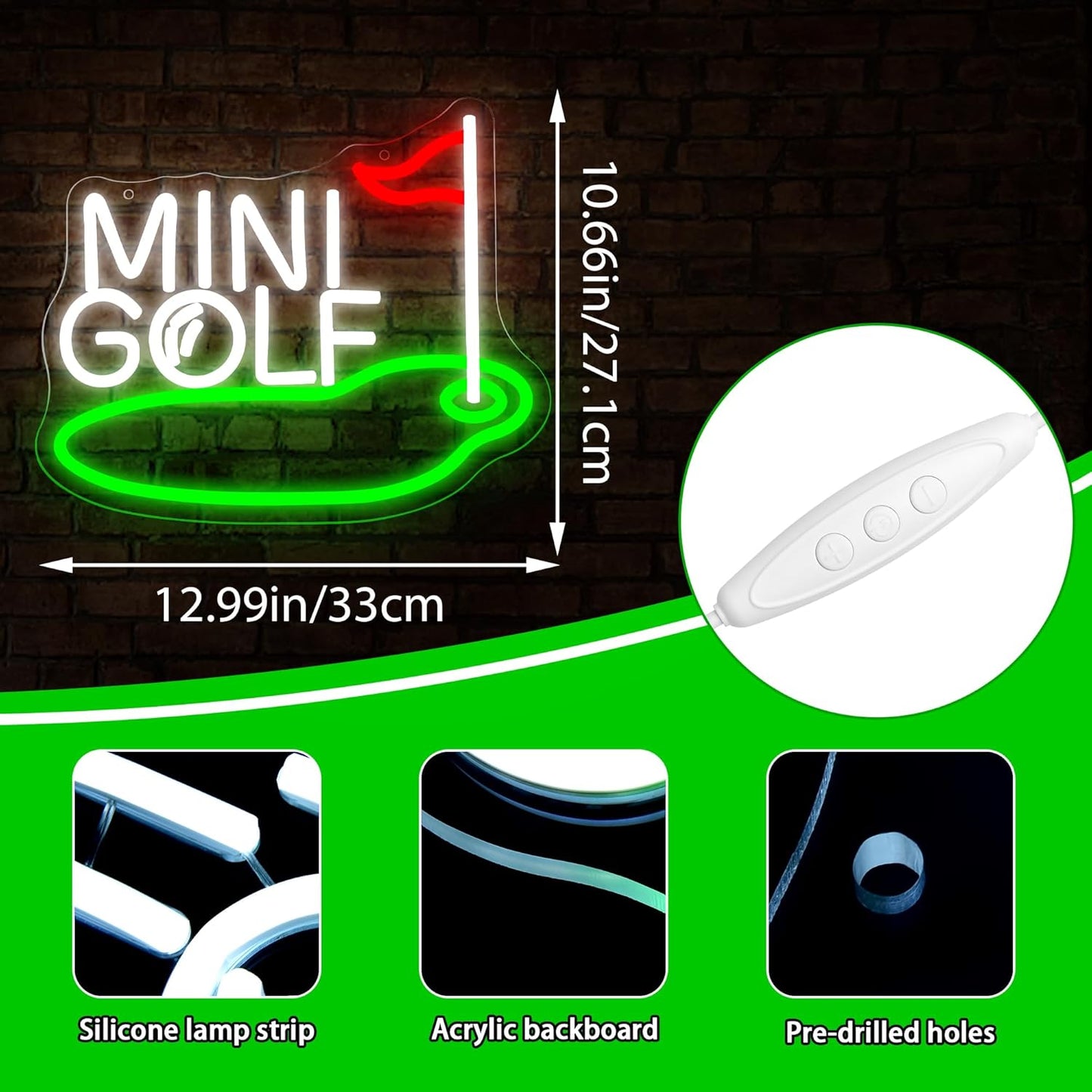 Mini Golf Neon Sign for Wall Decor Golf Neon Light for Man Cave Dimmable LED Light Up Sign for Course Gym Club Bedroom Office Park Party Club Decor Birthday Gifts Art Size12.9 * 10.6In(WZCP203)