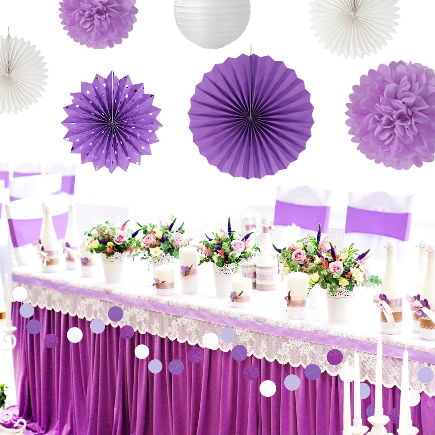 Purple-White Lavender Women-Girl Birthday Party-Decorations - 33pcs Paper Lanterns Fans,Streamers Tassel Garland Banner,Tissue Pom Poms,Baby Bridal Shower Wedding Bachelorette Graduation Decor Hugtmr