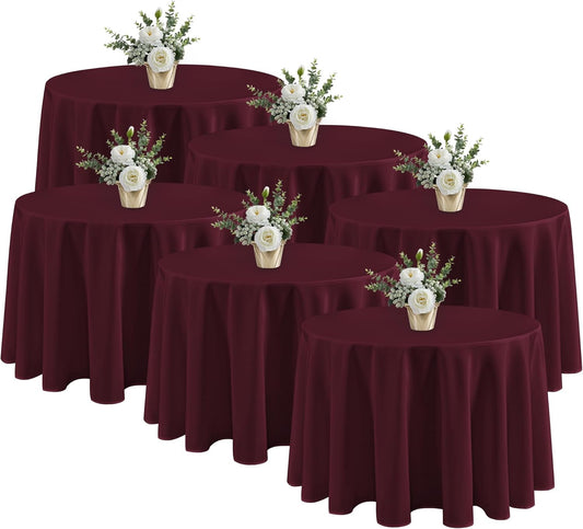 Fitable 6 Pack Burgundy Tablecloths for Round Tables - 108 Inches in Diameter - Stain Resistant and Washable Table Clothes, Polyester Fabric Table Covers for Wedding, Party, Banquet, Formal Events