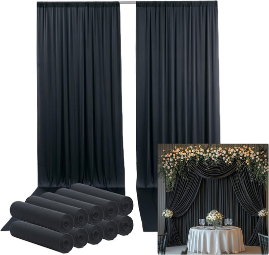 50ftx15ft Wrinkle Free Black Backdrop Curtain, 10 Panels 15FT Height Black Wedding Backdrop Drapes, Silky Polyester Back Drop Cloth for Birthday Photography Background Party Backdrop Draping