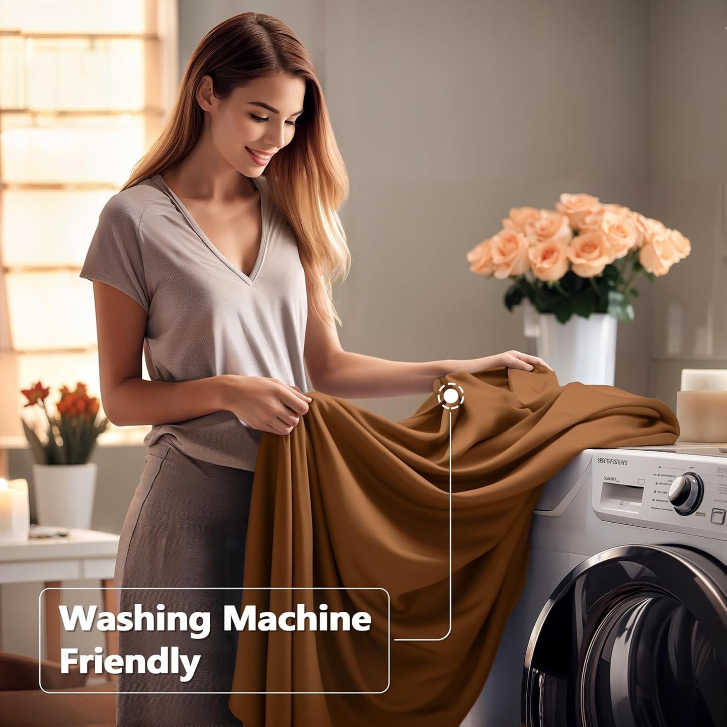 Wish Care 2 Pack Brown Spandex Table Clothes for 8 Foot Rectangle Tables, 8FT Wrinkle Free Fitted Tablecloths Ruffles Design Table Cover for Party, Banquet, Wedding and Events