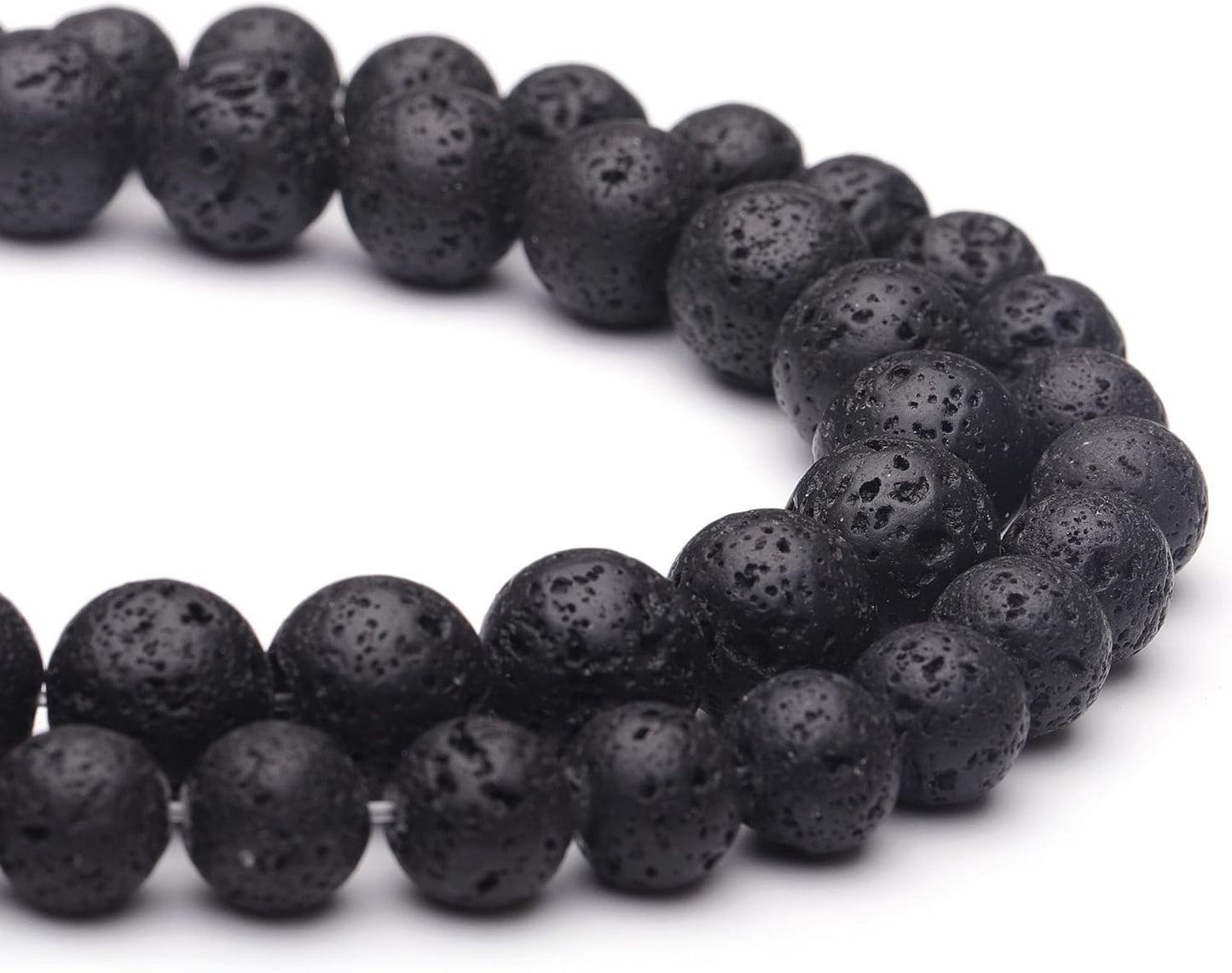 8mm Natural Stone Beads for Jewelry Making,Black Lava Polished Smooth Round Gemstone Beads for Bracelet Necklace 15 Inch