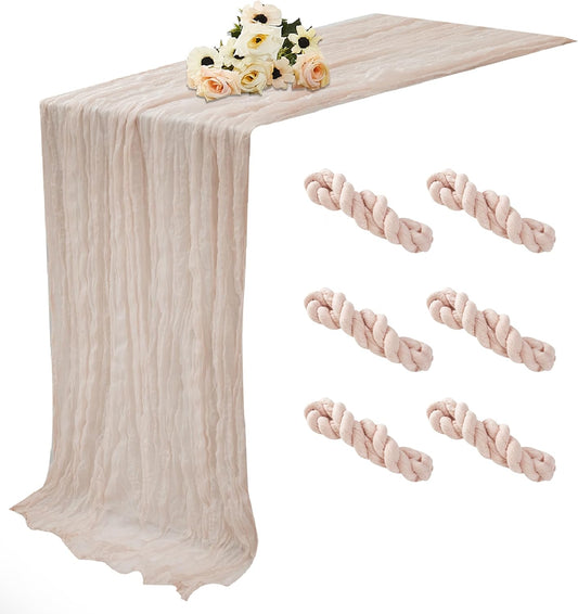 Dusty Pink 6 Pack Cheesecloth Table Runner 120 Inch 10 FT Boho Rustic Gauze for Wedding Baby Shower Party Farmhouse Summer Home Decor Washable