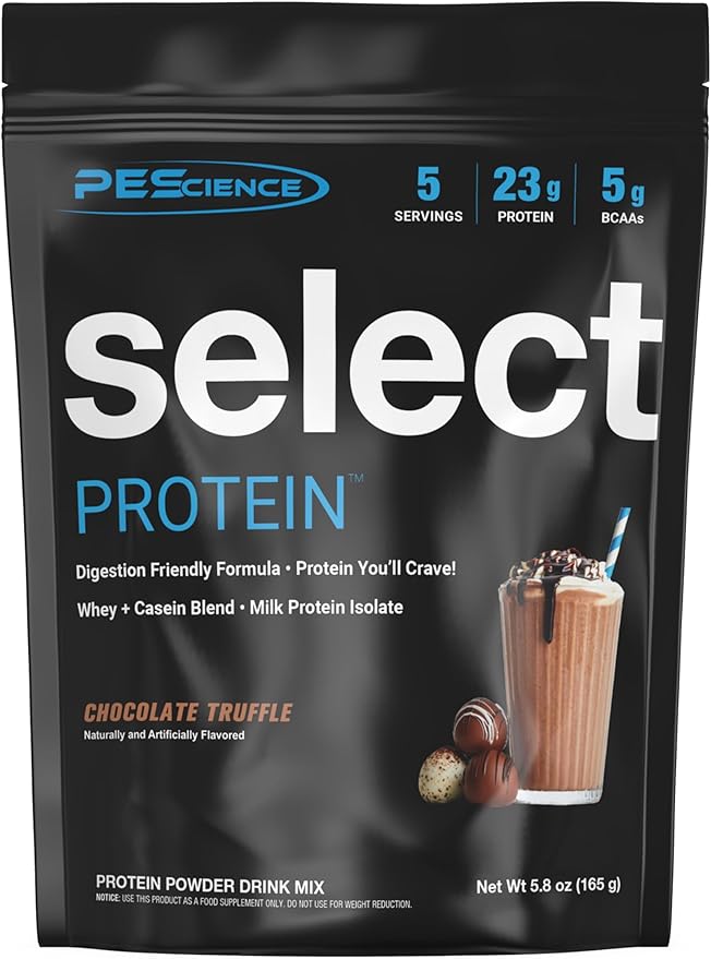 PEScience Select Protein Powder, Whey and Casein Blend, Clean Protein Powder for Women and Men, Low Calorie, Low Carb, Keto Friendly, Gluten Free, Chocolate Truffle, 5 Servings
