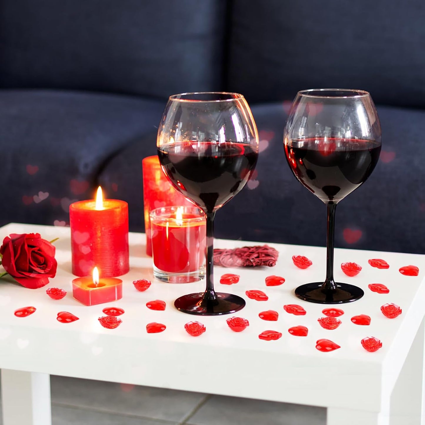 Fangoo 180PCS Red Acrylic Heart Ornaments Mini Acrylic Heart Rose Flower Lips Gems for Valentine Vase Filler Decor for Table Scatter Engagement Valentine's Day Wedding Anniversary Party（Red 12oz）