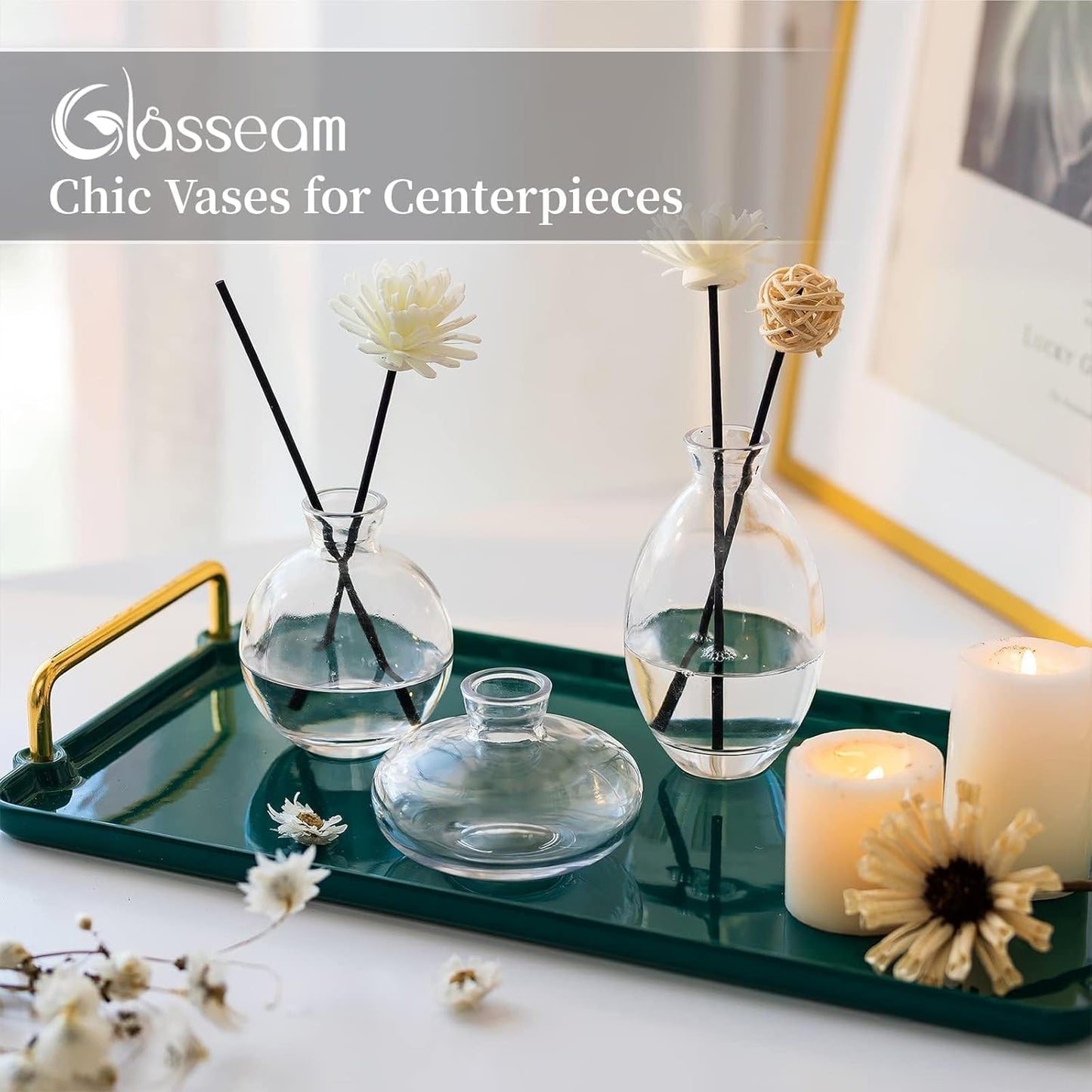 Glass Bud Vase for Centerpieces: 12Pcs Glasseam Clear Mini Small Vases for Flowers Bulk Flower Vase Set Aesthetic Cute Handmade Tiny Short Wedding Table Centerpiece Decor