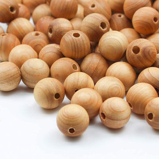 100pcs 15mm Natural Sandalwood Round Beads Gorgeous Craft Handmade Polished Spacer Mala Pray Beads with Elastic Cord for Bracelets DIY Rosary Tasbih Christmas Gifts Jewelry Making