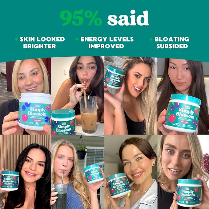 Simply Blossom Nutrition - Daily Greens & Superfood Powder + Collagen + Probiotics for Women's Digestive Health & Bloating Relief. Help Your Health Bloom - 2 Month Supply