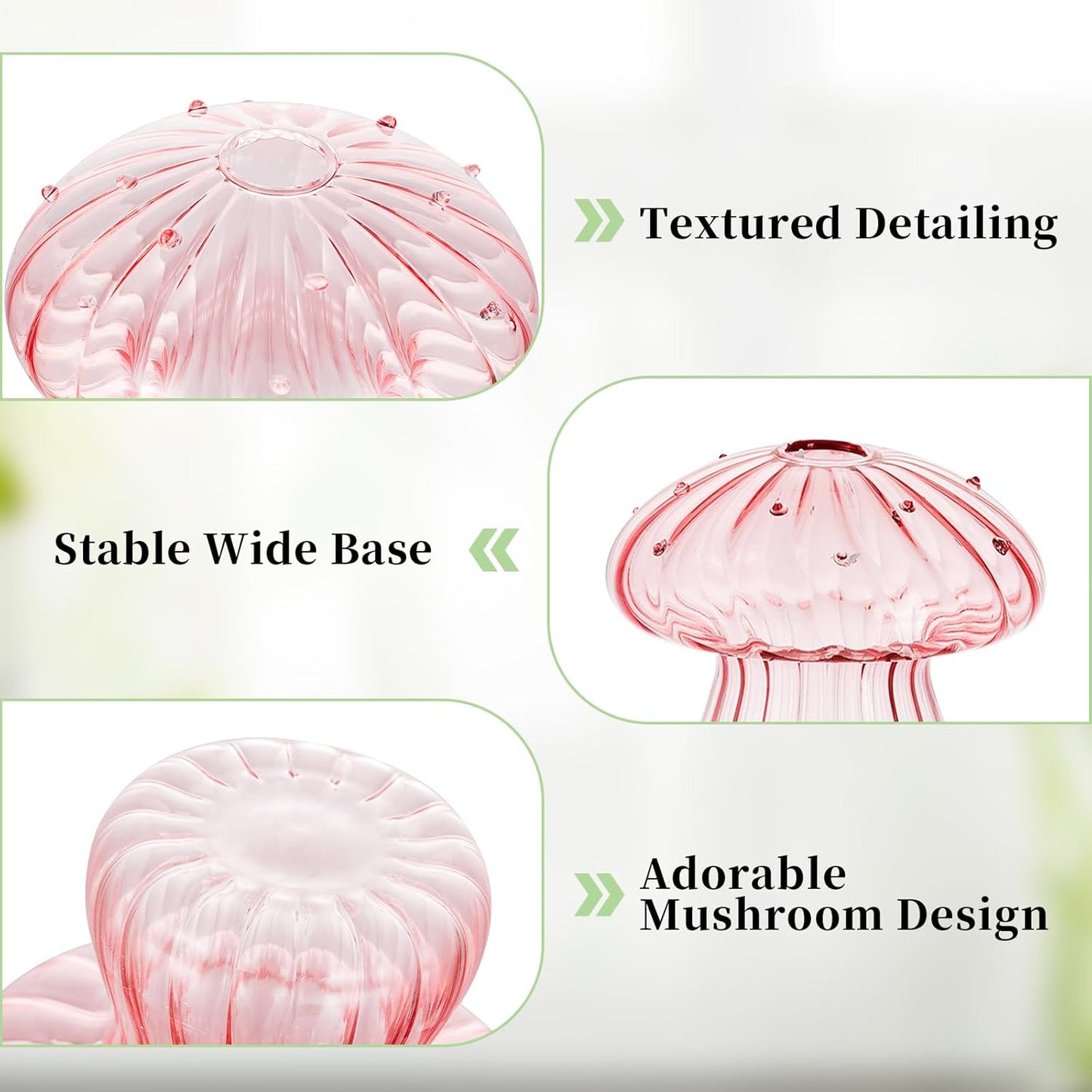 Glasseam Mushroom Plant Propagation Stations: Pink Glass Terrarium Jar Set of 10 Cute Planters for Indoor Plants Mini Propagate Station Unique Christmas Birthday Gifts for Women Home Office Decor