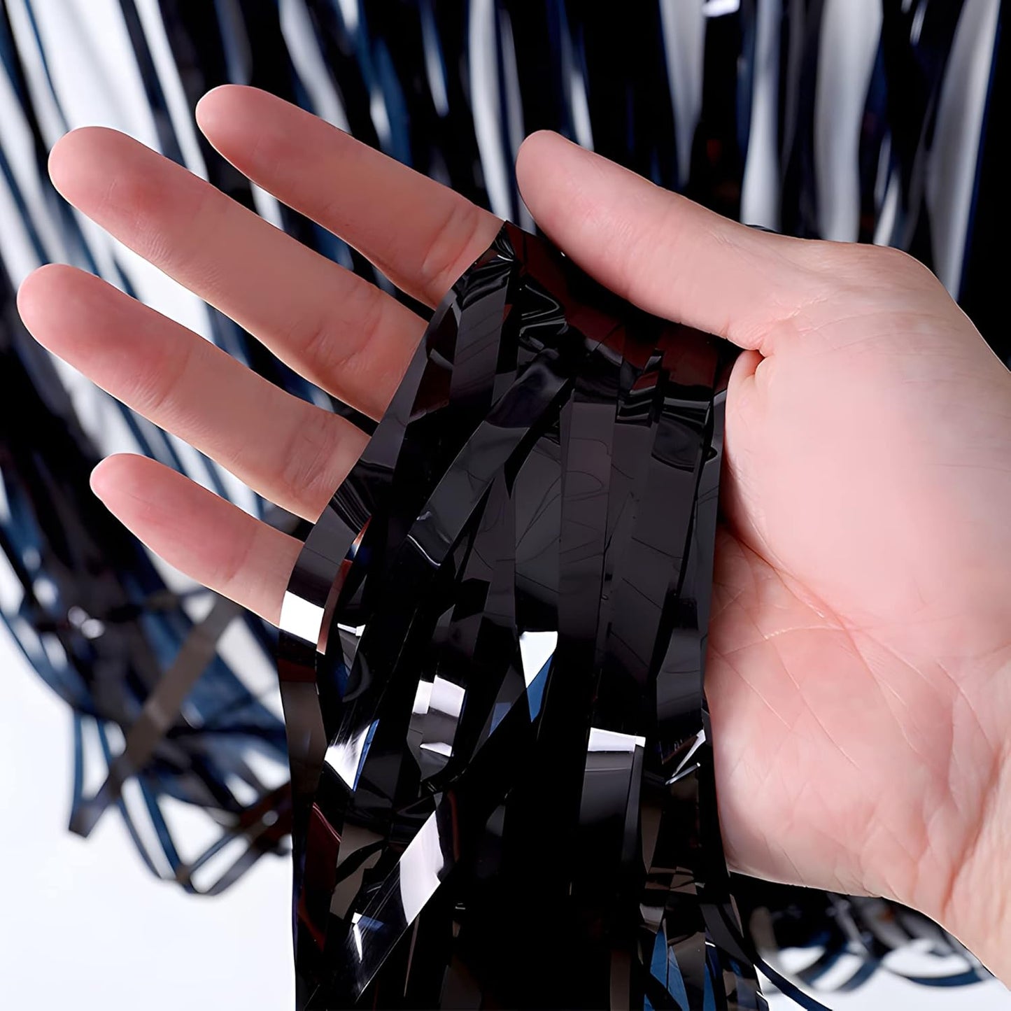 Black Tinsel Backdrop Curtain - GREATRIL Tinsel Curtain Party Backdrop Streamers for Wizard Birthdays/Stranger Theme/Doorway/Halloween Decorations Party - 2 Packs