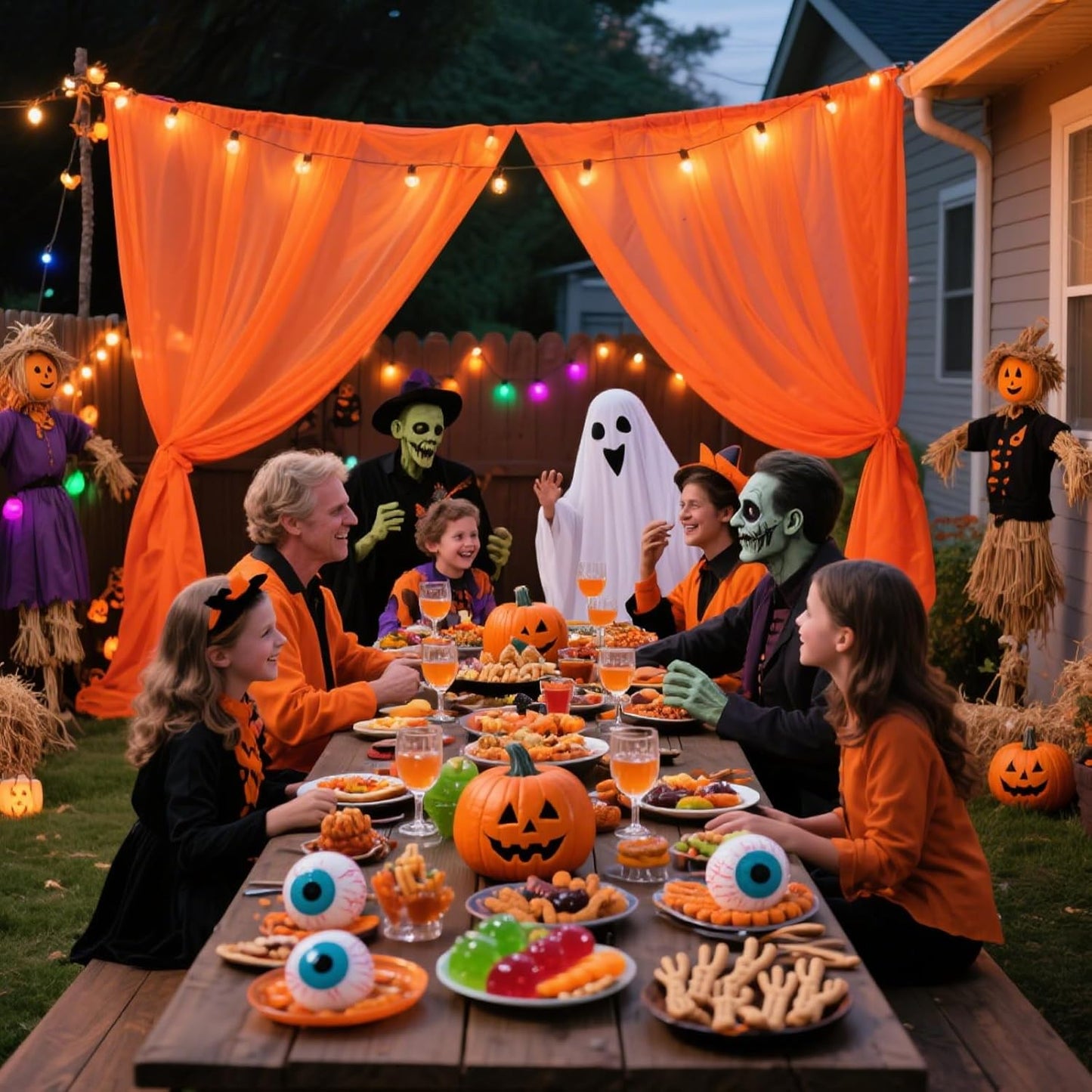 VOK Orange Wedding Arch Draping Fabric Chiffon Fabric, 29in x 18Ft 2 Panels Sheer Chiffon Outdoor Curtain for Wedding Ceremony Birthday Party Decoration (Orange,2 Panel)