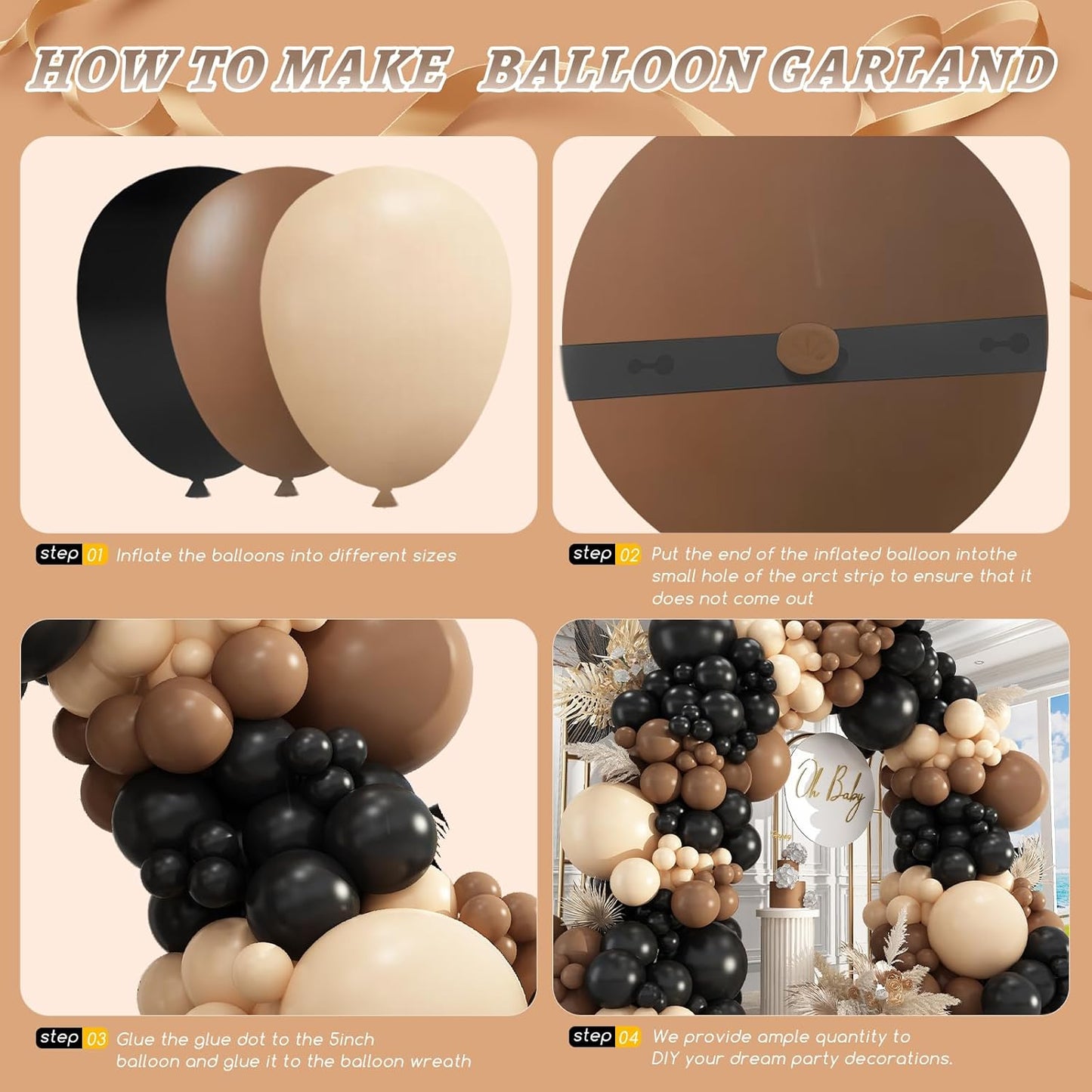 412Pcs Brown Black Nude Balloon Garland Arch Kit, 18 12 10 5 inch Different Size Latex Balloons for Boy First Rodeo Wild West Country Birthday Farm Fiesta Party Decorations