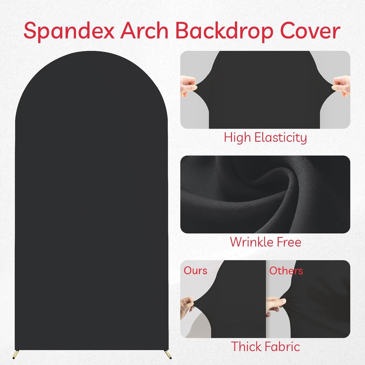 Arch Backdrop Stand Cover 6Ft Black Thick Spandex Fabric Arch Backdrop Cover High Elasticity Fitted Round Top for Wedding Birthday Party Baby Shower Garden Decoration