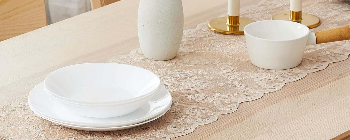 LinenZone Linen Table Runner with 2 Tassels for Rustic Vintage Decor. Lace Table Runner Works Great As Wedding, Thanksgiving, Christmas Decor (Mia 14 x 72, Linen)