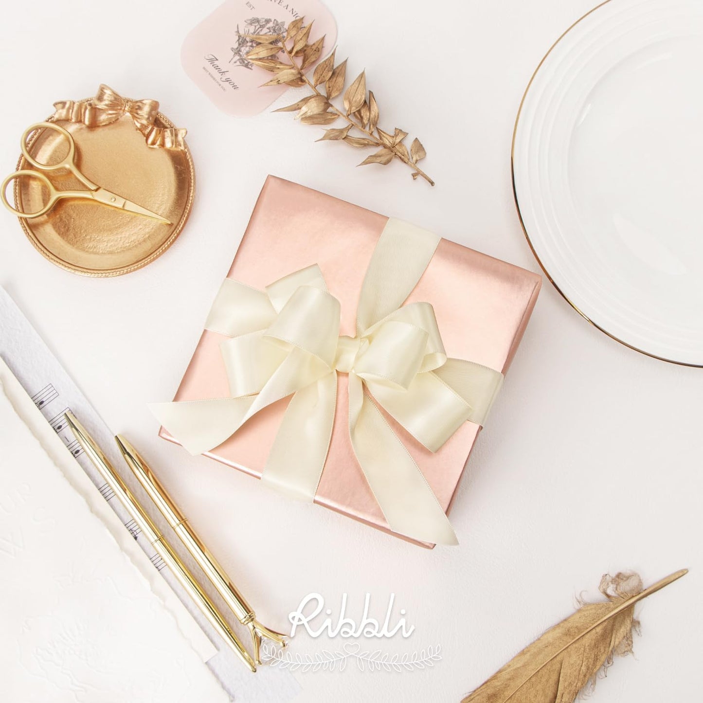 Ribbli Ivory Double Faced Satin Ribbon,1” x Continuous 25 Yards,Use for Bows Bouquet,Gift Wrapping,Floral Arrangement,Wedding Decoration