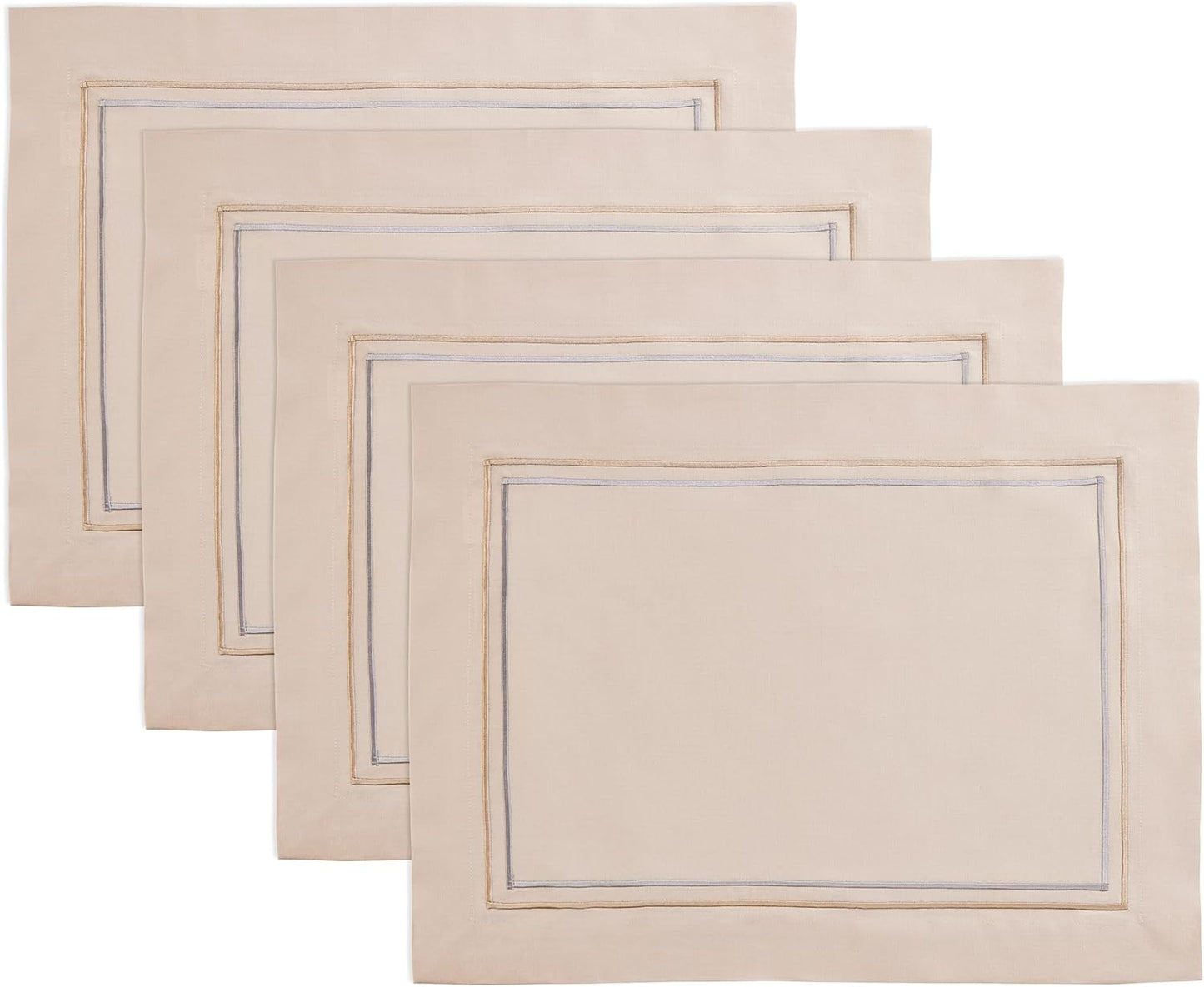 Cotton Linen Placemats Set of 4 – Summer Beige Placemats 14 x 19 Inch – Machine Washable Fabric Table Place Mats with Line Embroidery – Wedding Decoration, Gift