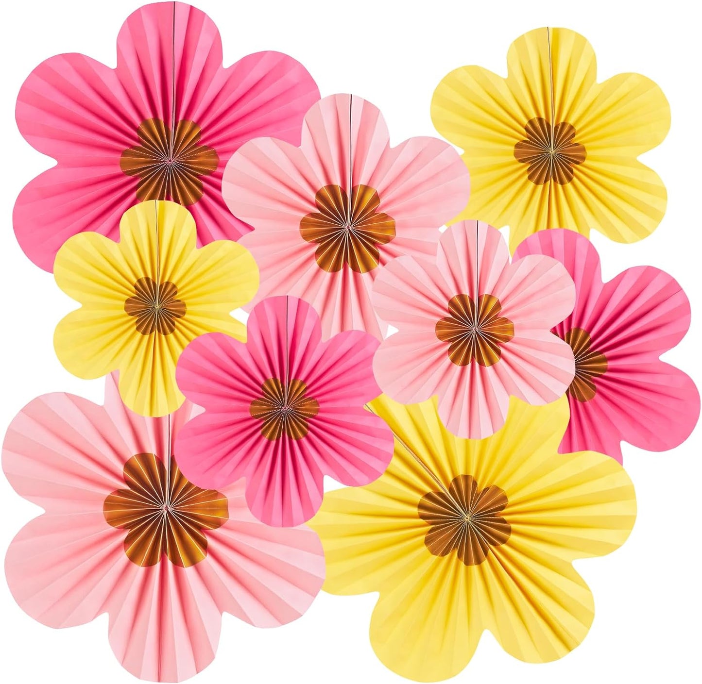SUNBEAUTY Paper Flowers Decorations for Wall Gold Flower Party Decorations Hanging Fans Floral Backdrop Decor Mothers Day Birthday Wedding Baby Shower Decoration Wall Set of 9