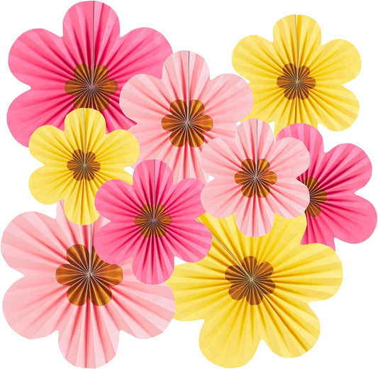 SUNBEAUTY Paper Flowers Decorations for Wall Gold Flower Party Decorations Hanging Fans Floral Backdrop Decor Mothers Day Birthday Wedding Baby Shower Decoration Wall Set of 9