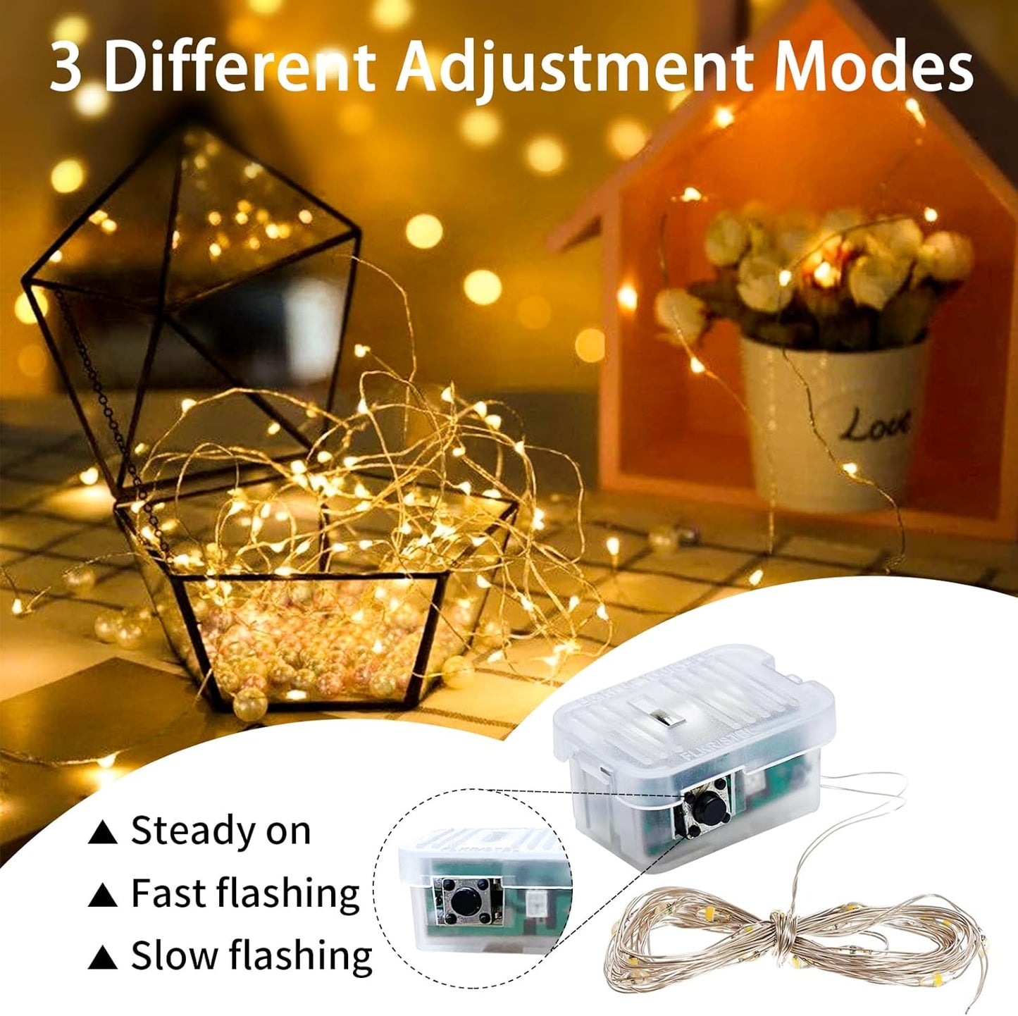 24 Pack Fairy Lights 7Ft 20 LED Twinkle String Lights 3 Modes Battery Operated Waterproof Firefly Starry for Mason Jar Party Wedding Christmas Valentines Day Table Centerpieces,Warm White