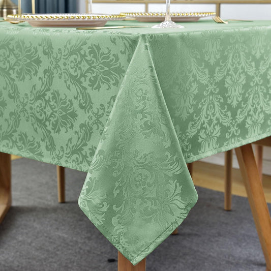 Floral Jacquard Rectangle Tablecloth 60 x 84 Inch Spill Proof Wrinkle Resistant Damask Table Cloth, Soft Polyester Table Cover for Dining, Party, Picnic, Indoor, Outdoor, Sage Green