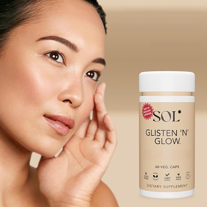Glisten ‘N’ Glow Supplement: Skin Vitamins for Women – Biotin, Collagen & Skin-Loving Vitamins A, B, C, E for Clear Complexion & Youthful Glow, 60 Easy to Swallow Capsules