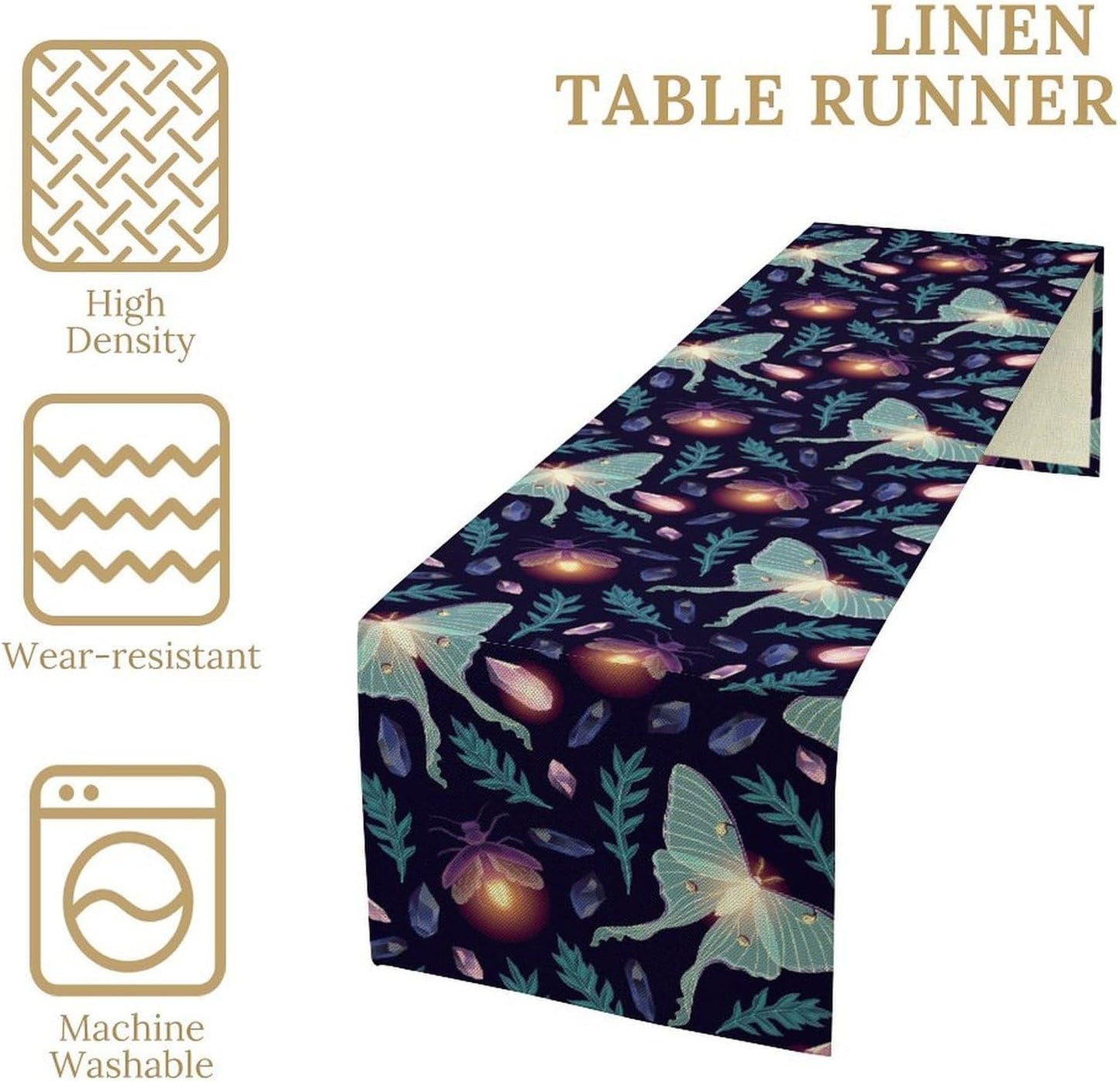 Moth Table Runner, Retro Boho Aesthetic Blue Moth Magic Table Runner for Home Kitchen Dining Party Indoor Outdoor Decoration 13x120 Inch