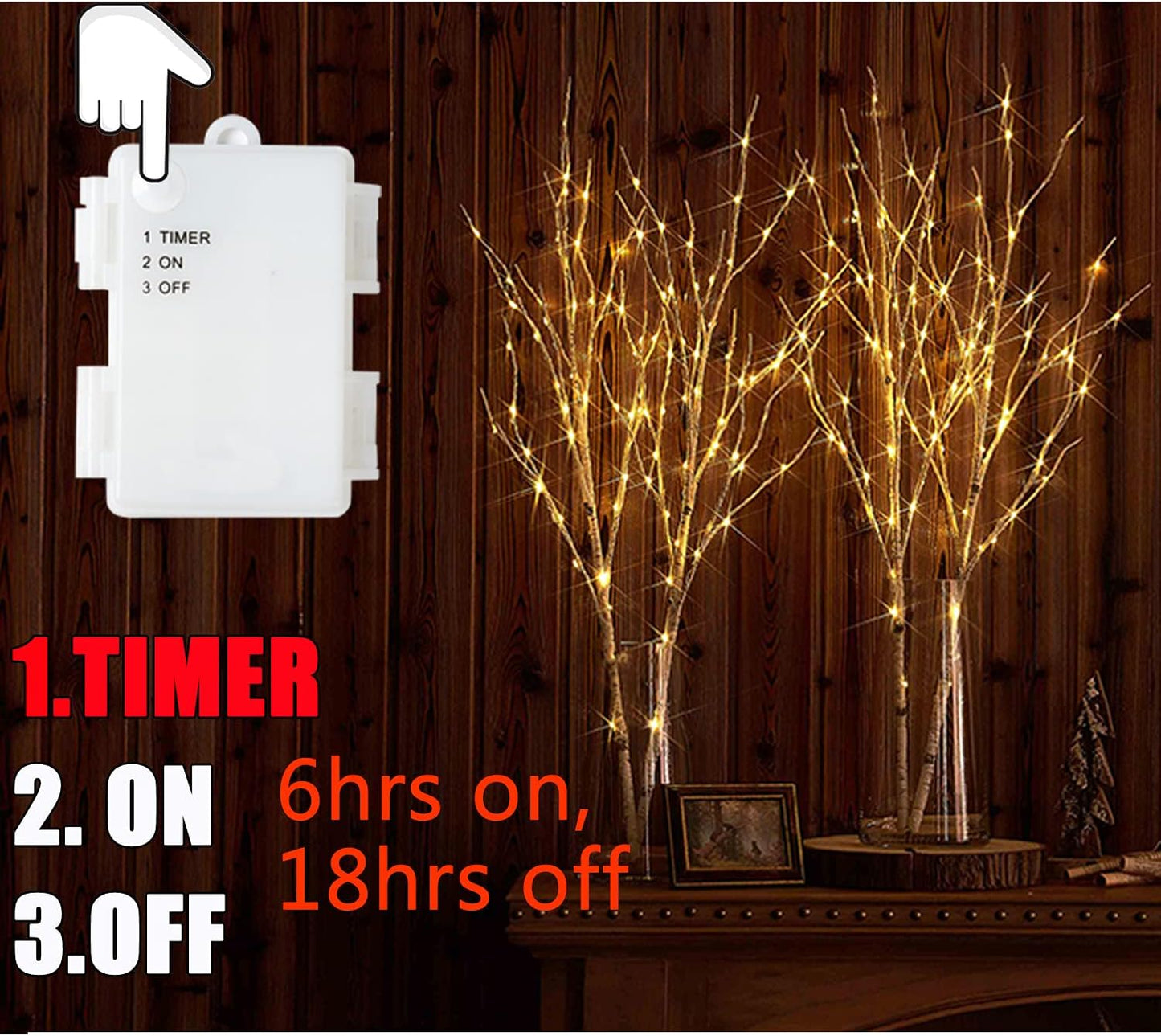 Fudios Birch Branch Lights with Timer for vase 100 LED Lighted Willow Twig 32IN Tall Battery Operated Home Party Indoor Outdoor use