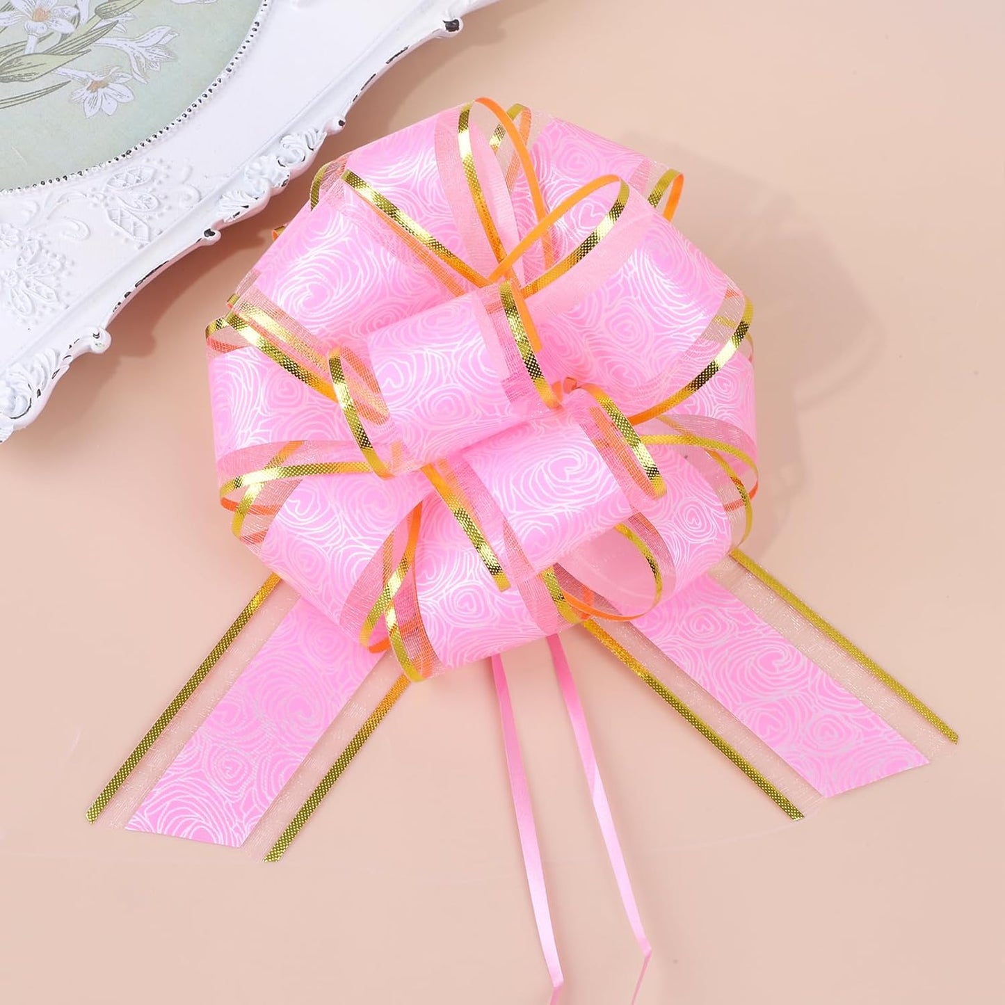 12 Pieces Rose Pull Bows,6 Inches Pull Bows for Gift Wrapping,Basket and Wedding Decoration,Holiday and Birthday Presents Wrapping Bows,Christmas Bows for Gift Wrapping