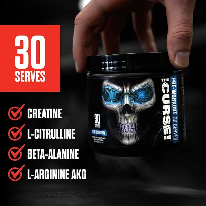 JNX SPORTS The Curse! Pre Workout Powder for Men & Women, Caffeine, Beta-Alanine, Creatine, L-Citrulline, 30 Servings, Watermelon Flavor – Boost Energy, Strength & Focus
