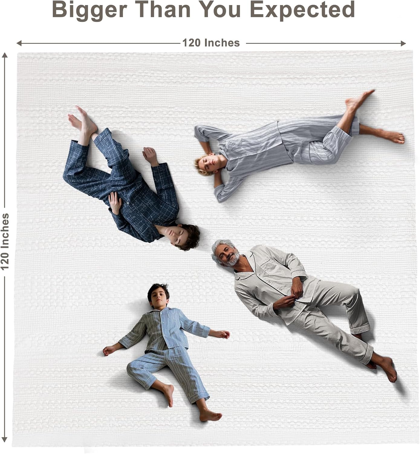 PHF 100% Cotton Waffle Blanket Oversized King 120"x120", Lightweight Breathable Extra Large 10'x10' Blankets for Bed, Giant Big Luxury Aesthetic Woven Bedding for Home Decor, White