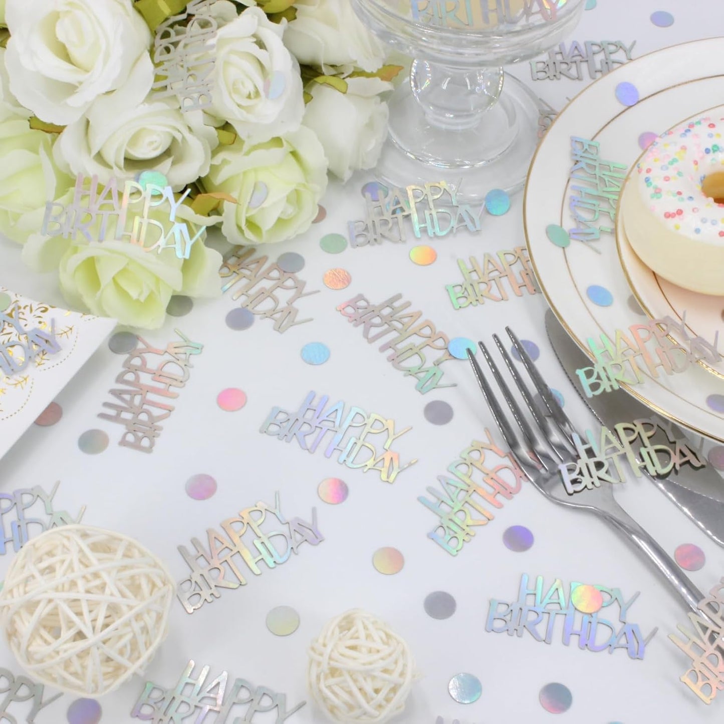 Birthday Confetti, Glitter Happy Birthday Table Decorations, 270 PCS Iridescent Party Decorations