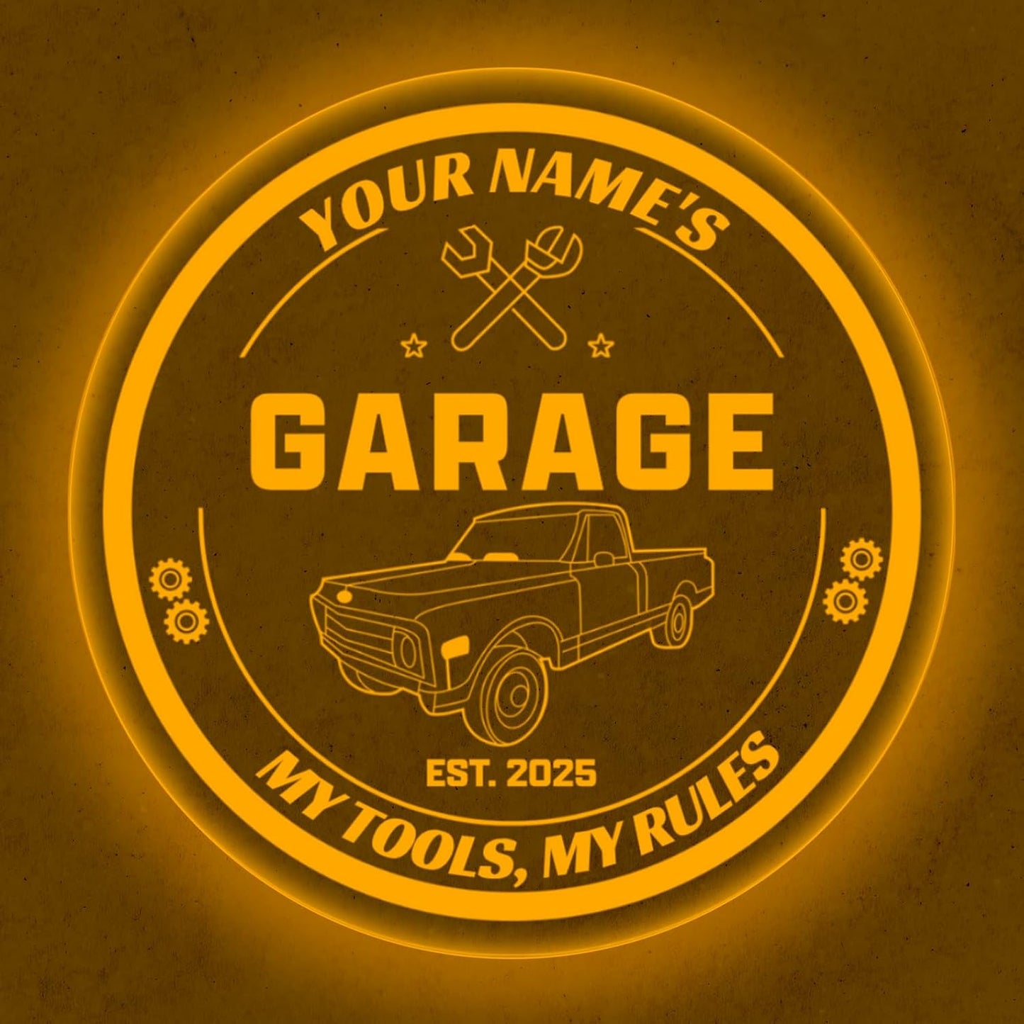 Custom Pickup Truck Garage Sign – Personalized LED Color Changing Acrylic Wall Decor for Garage, Workshop, or Man Cave (Garage 1, 20 INCHES)