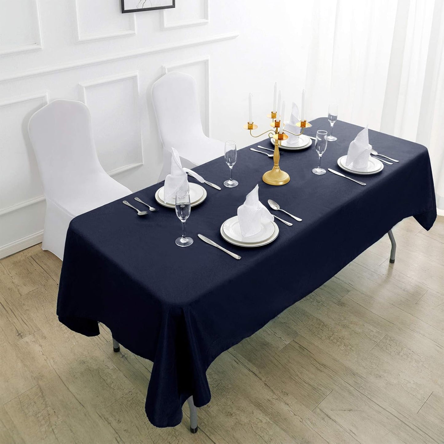 Rectangle Tablecloth 90x156 inch Washable Polyester Fabric Table Cloth for Wedding Party Dining Banquet Decoration（90x156, Navy）